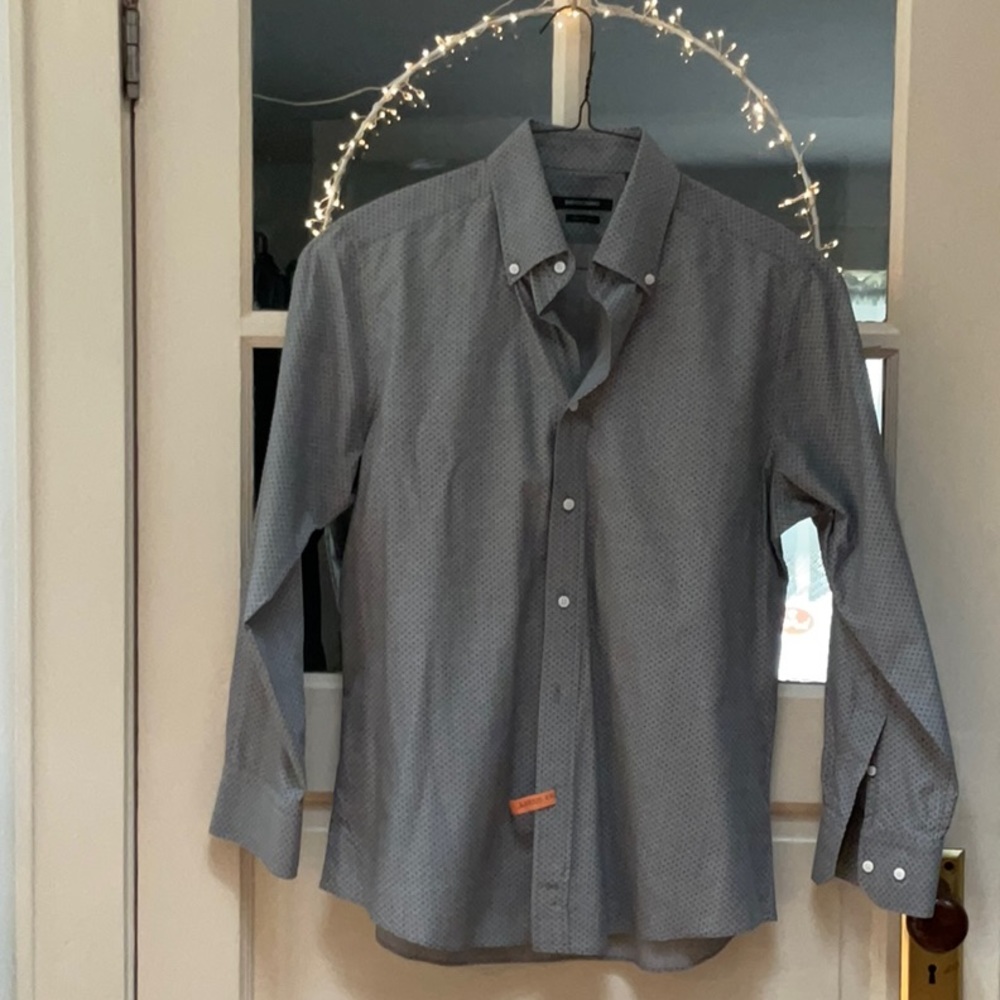 Mens Indochino Gray Long Sleeve Shirt Small 15.5” collar 28.5” M/L 100% Cotton